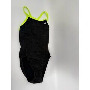 TYR Womens Hexa Cutoutfit Swimsuit, Black With Green Size 32